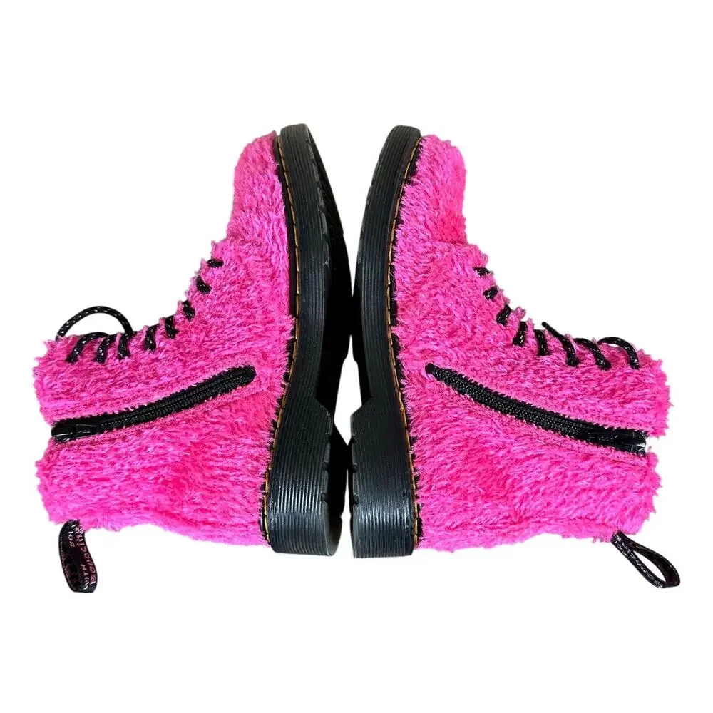 Junior 1460 Pascal Tinsel Fur Lace Up Boots in Pink, Size 1 US